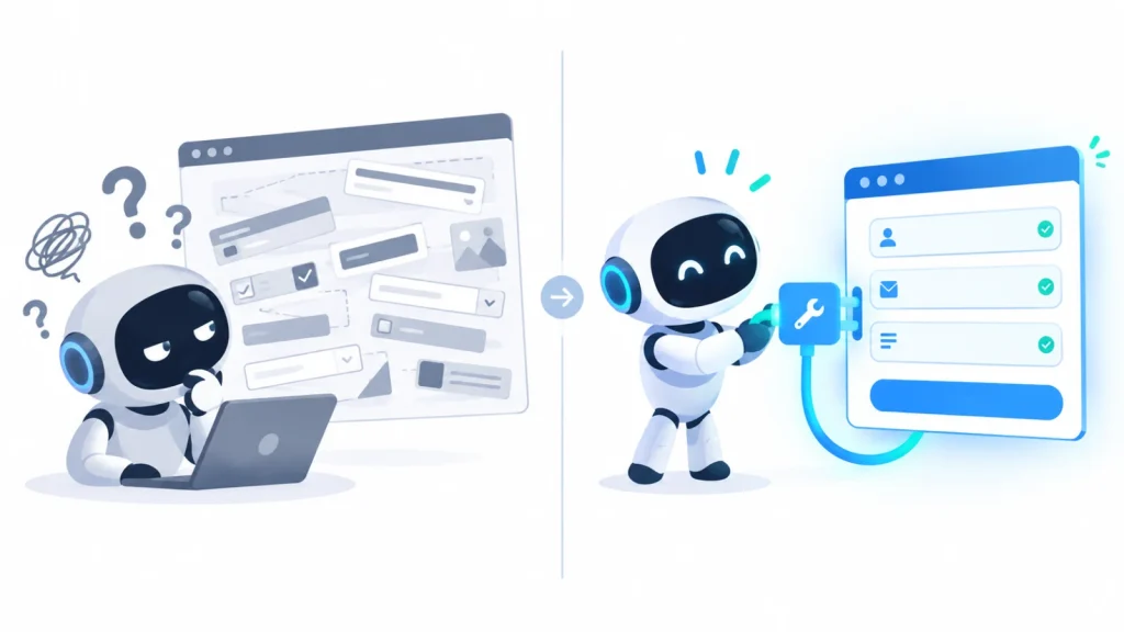 مقایسه‌ی تعامل AI Agent با فرم بدون WebMCP و با WebMCP